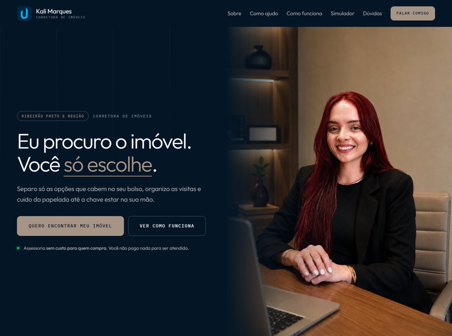 Página inicial do site Kali Marques, criado pela AquilaShadow