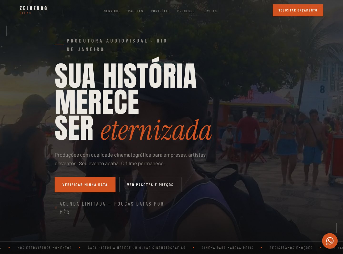 Página inicial do site Zelaznog Films, criado pela AquilaShadow